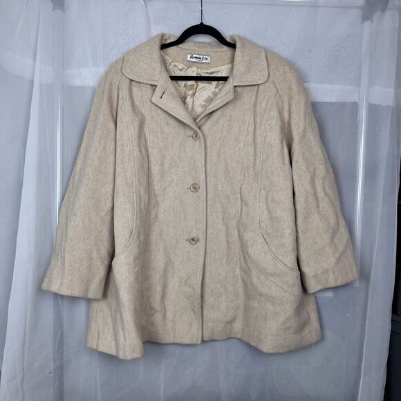 Vintage Herman Kay beige wool blend pea coat plus size 22w preppy quiet luxury - Picture 1 of 10